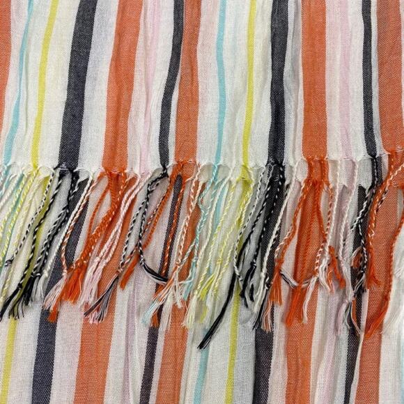 Colorful Rainbow Striped Fringe Scarf 64" X 28" Blue Yellow Black Orange White - Picture 2 of 5